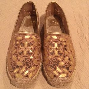 Tory Burch Size 9.5 Gold Espadrilles (worn once)